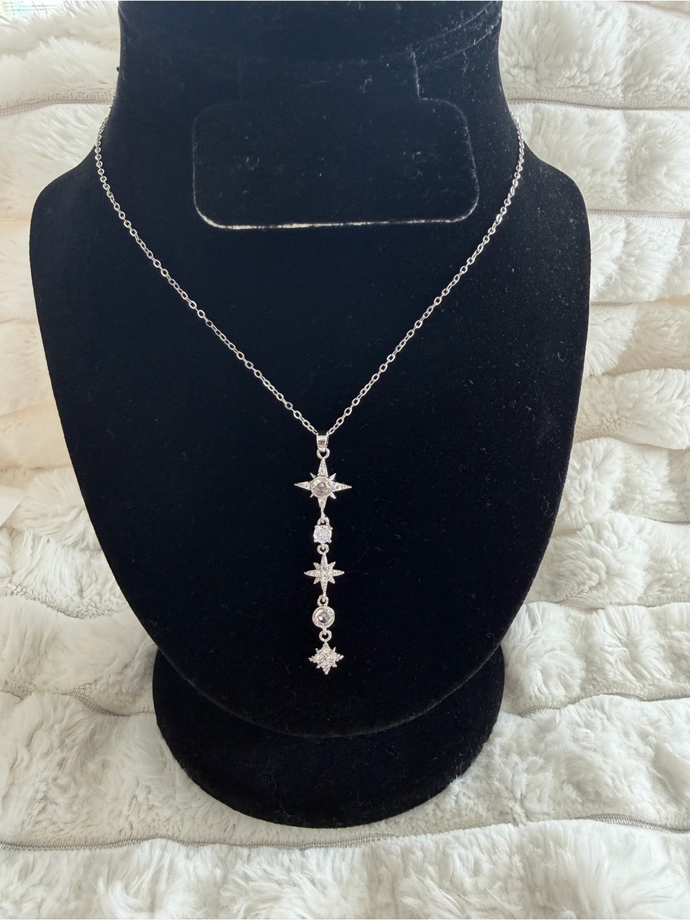 Stainless steel silver finish drop necklace